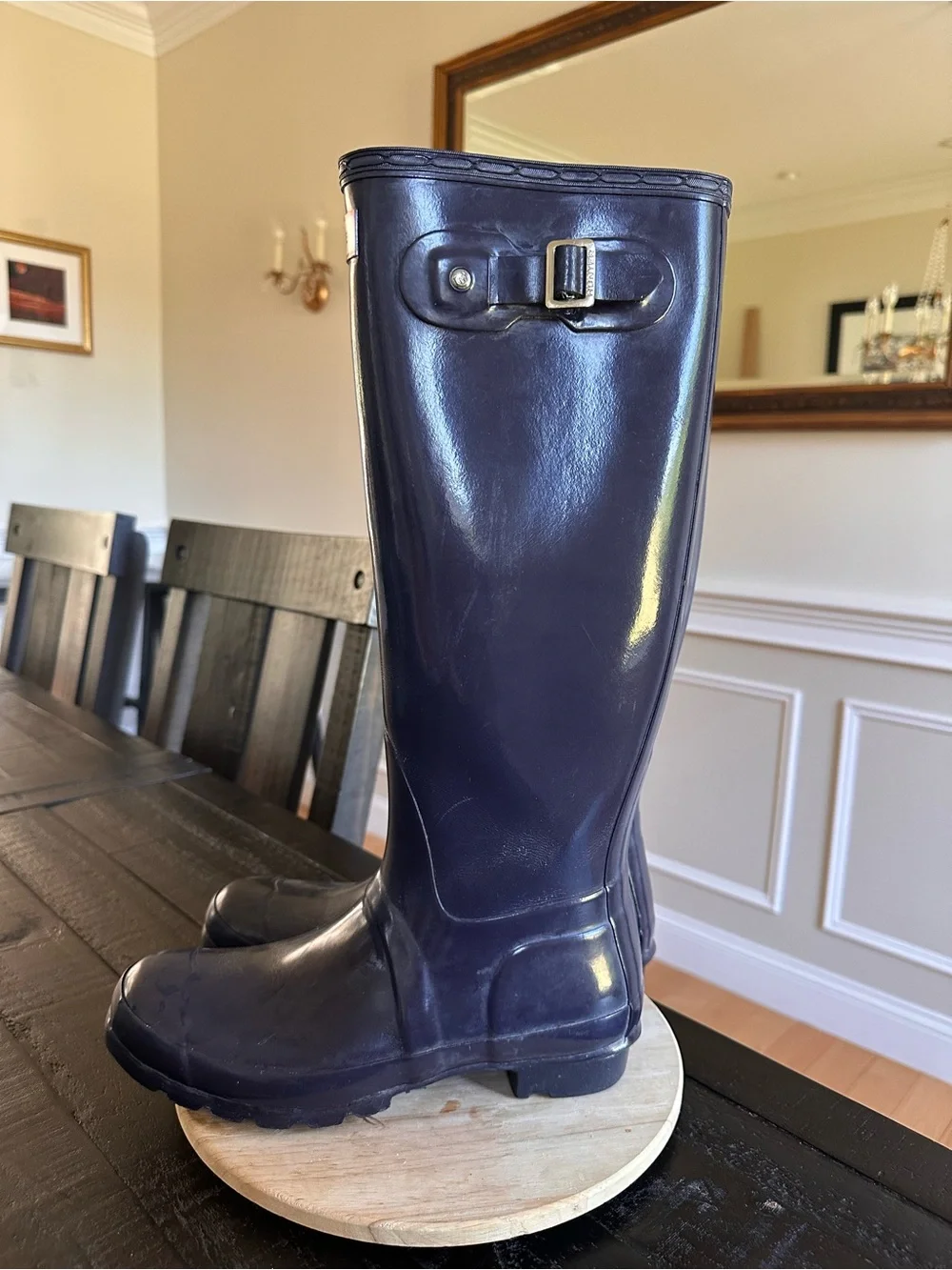 Hunter Glossy Tall deep purple waterproof wellyRain Boots -size 7m